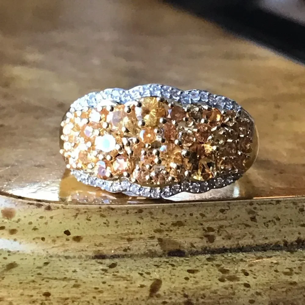 Natural Fanta Garnet Sterling Silver Cocktail Ring Size 10